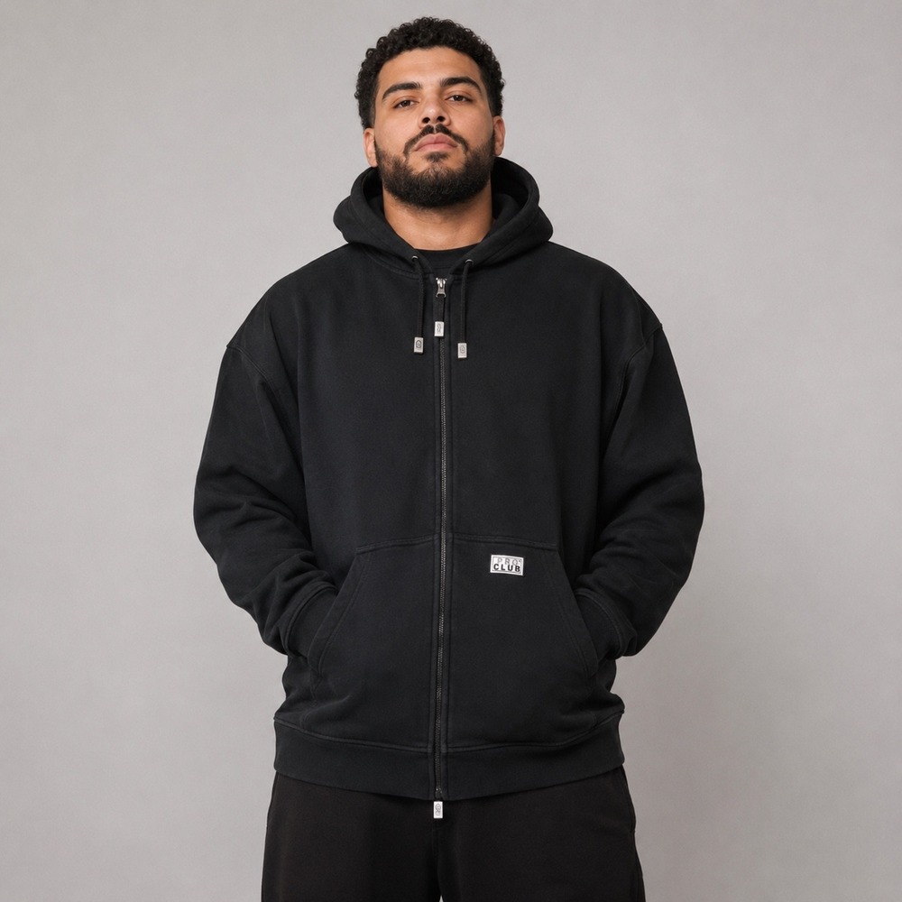 Pro Club Hoodie Mens 2XL Black Heavy Weight Full Zip Sweatshirt Workout Gym